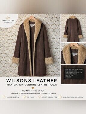 Wilsons Leather Brown Coat with Cream Faux-Shearling Trim